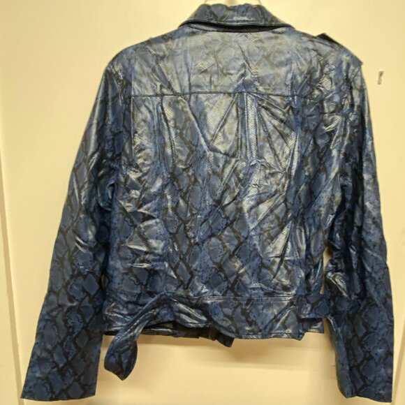 Calvin Klein Jeans Faux Leather Python Print Womens Moto Jacket XL - Picture 4 of 9